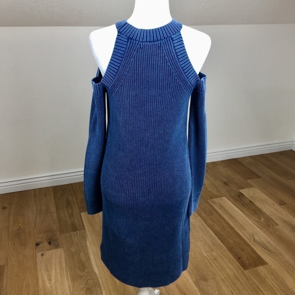 Rag & Bone Indigo Dana Cold Shoulder Knit Sweater Dress Size Small 100% Cotton - Picture 8 of 11